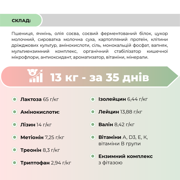 Комбікорм для поросят від 2 до 15 кг "ПРЕДСТАРТ 100%" Ankores (25 кг) - 25 кг - Фото 3 Комбікорм для поросят від 2 до 15 кг "ПРЕДСТАРТ 100%" Ankores (25 кг) - 25 кг - изображение 3
