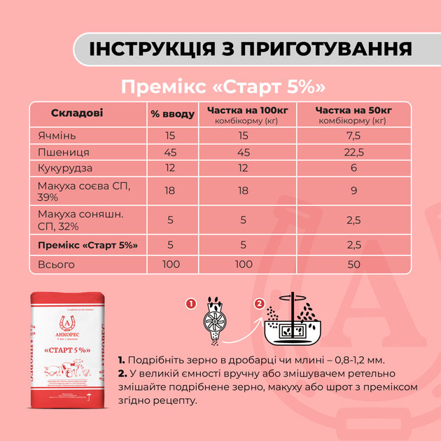 Премікс «Старт 5%» Ankores для свиней від 12 до 30 кг (25кг) - 25 кг - Фото 3 Премікс «Старт 5%» Ankores для свиней від 12 до 30 кг (25кг) - 25 кг - зображення 3