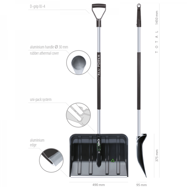 Лопата Prosperplast Alpin Alutube eco 49*145 см, ковш пластик, ручка алюм. - изображение 2