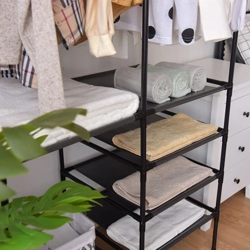 Підлогова стійка для одягу Simple Coat Rack Double Row з полицями 86×43×173 см, металева вішалка для одягу з 6 полицями, Чорна - зображення 4