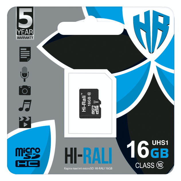 Карта пам`ятi MicroSDHC 16GB UHS-I Class 10 Hi-Rali (HI-16GBSD10U1-00) - Фото 2 Карта пам`ятi MicroSDHC 16GB UHS-I Class 10 Hi-Rali (HI-16GBSD10U1-00) - зображення 2