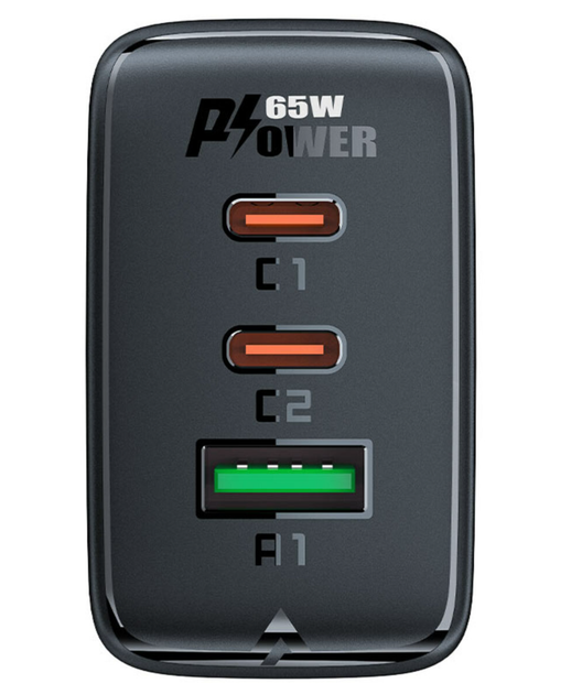 Зарядний блок живлення 2хType-C+USB ACEFAST A41 GaN 65 W 3.5 A чорний - зображення 3
