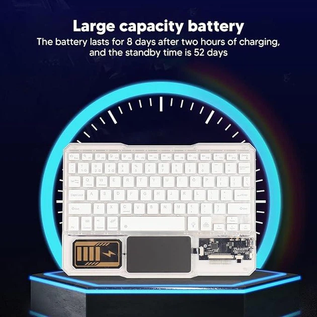 Бездротова клавіатура з мишею для пк та планшетів iPad & Tab KB333 Bluetooth USB 2.4Гц RGB Білий Прозорий - Фото 6 Бездротова клавіатура з мишею для пк та планшетів iPad & Tab KB333 Bluetooth USB 2.4Гц RGB Білий Прозорий - зображення 6
