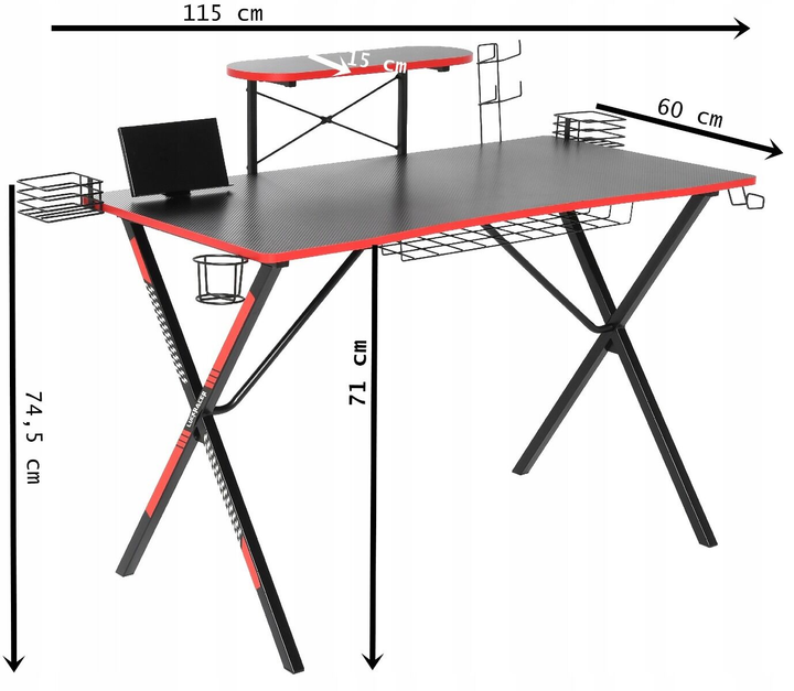 Ігровий стіл OTE 115 x 60 x 74.5 см чорний (OTE-BIUR-GAMER-DELUX-115) - зображення 11