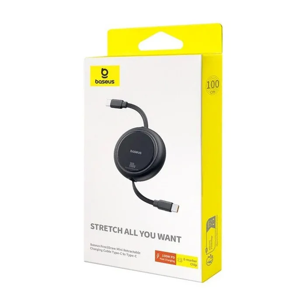 Кабель Baseus Free2Draw Mini Retractable Charging Cable Type-C to Type-C 100W 1m Cluster Black (P10364500111-00) - Фото 2 Кабель Baseus Free2Draw Mini Retractable Charging Cable Type-C to Type-C 100W 1m Cluster Black (P10364500111-00) - изображение 2