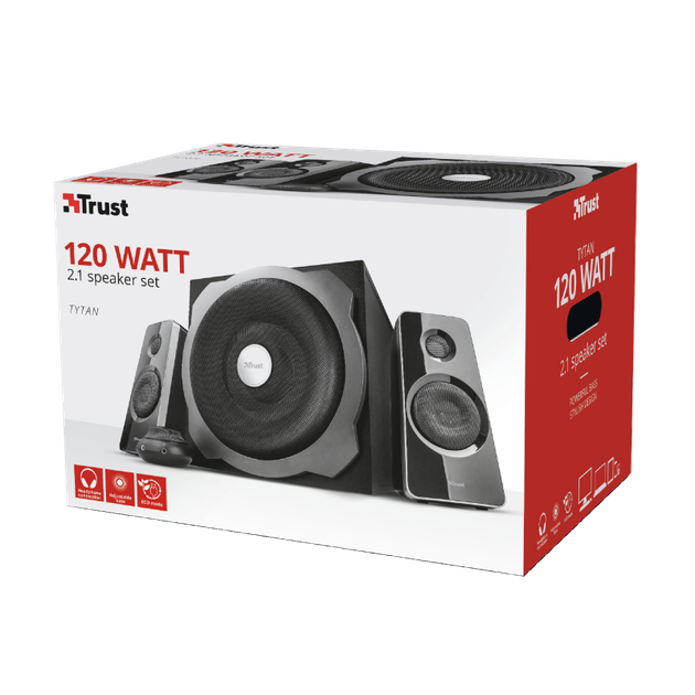 Акустическая система/колонки Trust Tytan 2.1 black 19019 RCA/3.5 мм mini-jack/60W/80дБ - Фото 4 Акустическая система/колонки Trust Tytan 2.1 black 19019 RCA/3.5 мм mini-jack/60W/80дБ - изображение 4
