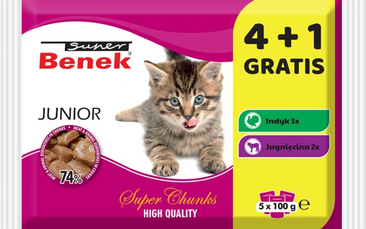 Opakowanie karmy mokrej dla kotów Benek Super Junior Mix smaków 5 x 100 g 18 sztuk (5905397023807) - obraz 2