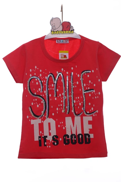 smile♡ Футболка для девочки трикотажная smile красная 128 см (38294