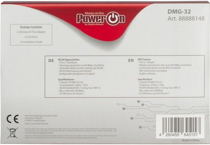 Wi-Fi адаптер Inter-Tech PowerOn DMG-32 (4260455645157) - зображення 4