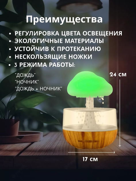 Увлажнитель Ночник Воздуха Аромадифузор Гриб С Эффектом Дождя И Подсветкой Mushroom Cloud Rain Rainbow Rgb - изображение 5