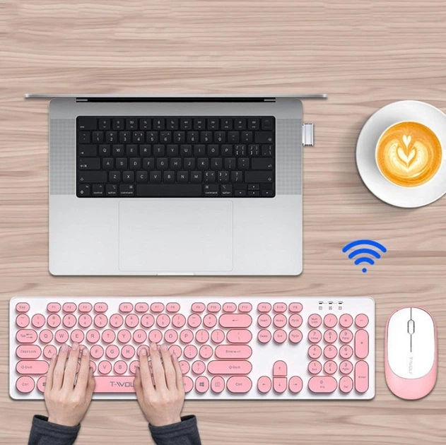 Беспроводная клавиатура с мышью для пк и ноутбука TWolf TF770 USB 2.4Гц (UkrEn) Pink - Фото 3 Беспроводная клавиатура с мышью для пк и ноутбука TWolf TF770 USB 2.4Гц (UkrEn) Pink - изображение 3