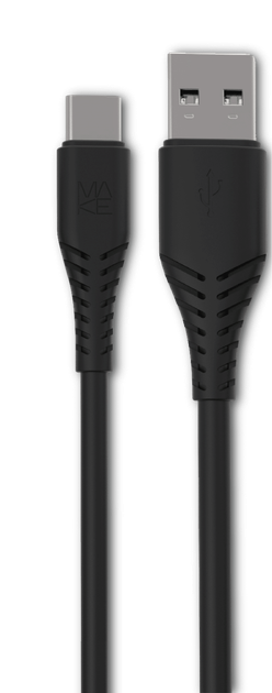 Кабель MAKE Type-C 2.4A 1м PVC Black - Фото 2 Кабель MAKE Type-C 2.4A 1м PVC Black - изображение 2