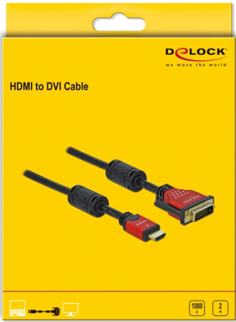 Kabel Delock HDMI – DVI 2 m Black (4043619843428) - obraz 3