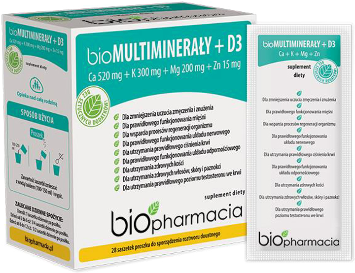 Дієтична добавка Biofarmacja bioMultiminerals D3 Цинк 28 саше (5905806900033) - зображення 1