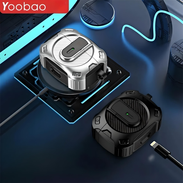 Захисний удароміцний чохол Yoobao для навушників AirPods PRO 2 з карабіном та засувкою, чорний - зображення 7