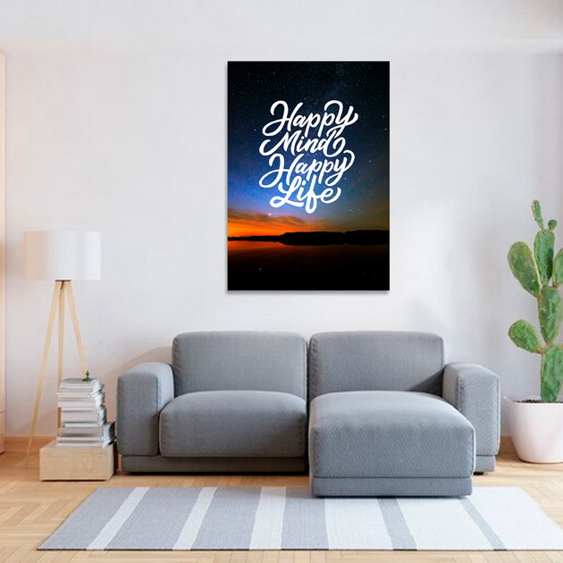 Плакат-постер на стену с мотивационным принтом "Happy Mind Happy Life" ПЛ000901A4 - изображение 2