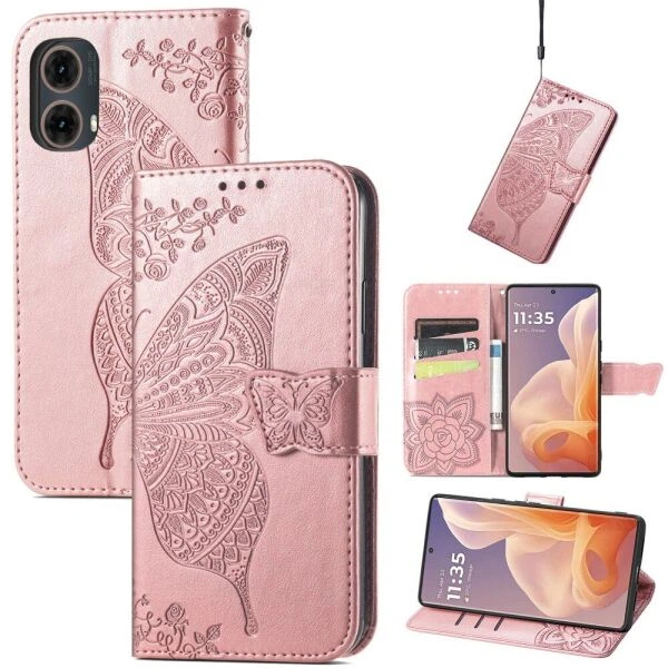 Чохол-книжка з малюнком UniCase Butterfly Pattern для Motorola Moto G85 - Rose Gold - зображення 4