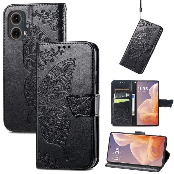 Чохол-книжка з малюнком UniCase Butterfly Pattern для Motorola Moto G85 - Black - зображення 4