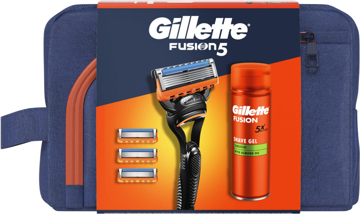 Подарунковий набір Gillette Fusion5 Станок для гоління чоловічий з 4 змінними картриджами + Гель для гоління 200 мл + Косметичка (8700216534246) - зображення 2