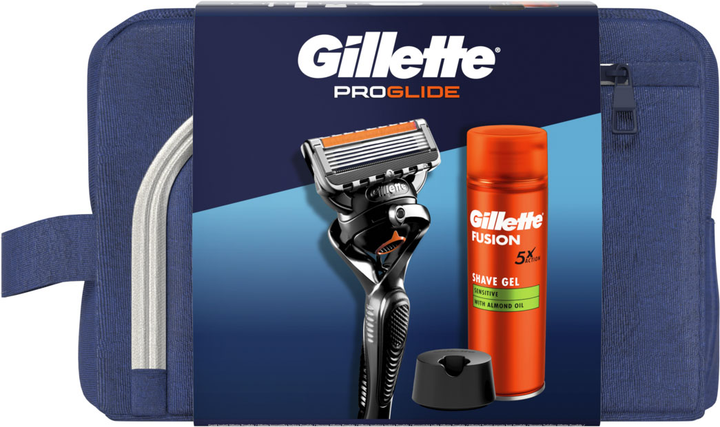 Подарунковий набір Gillette Станок для гоління чоловічий ProGlide з 1 змінним картриджем + Гель для гоління Fusion5 200 мл + Підставка + Косметичка (8700216534420) - зображення 2