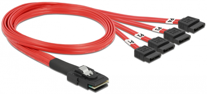 Kabel Delock Mini SAS SFF-8087 - 4 x SATA 7 pin 0.5 m Red (4043619830572) - obraz 2