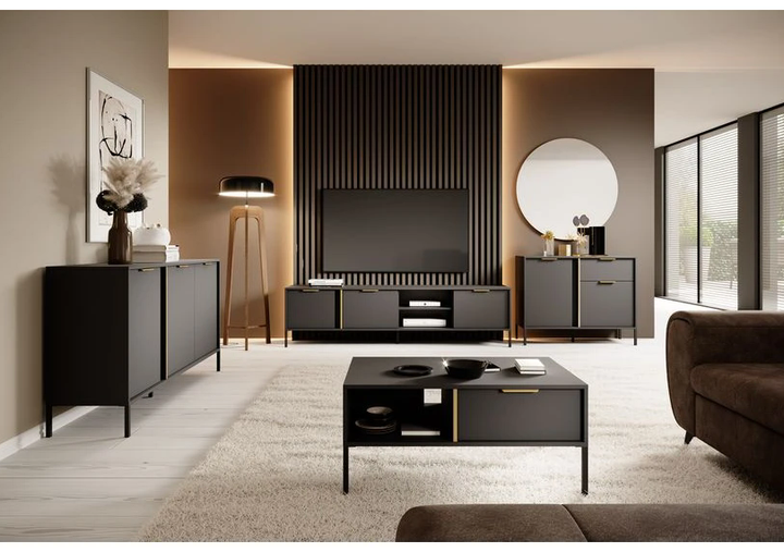 Тумба під телевізор Ларс/Lars 3-дверна 3D/203 Антрацит Ш203xВ54 см. Perfect Home - зображення 8