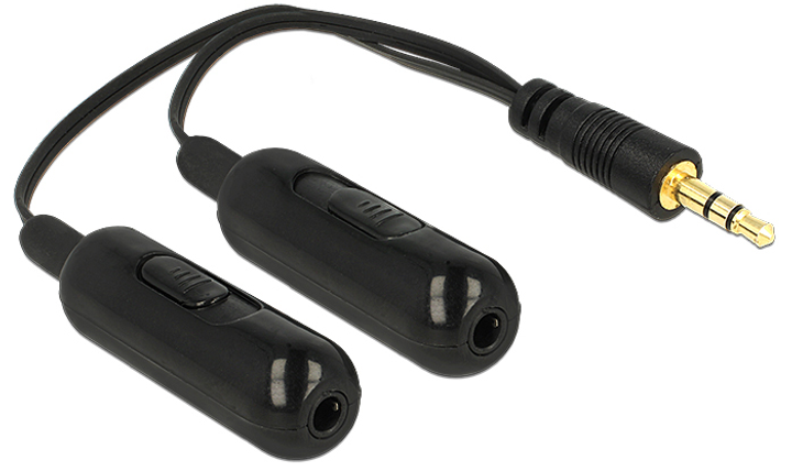 Адаптер Delock Audio splitter stereo jack 3.5 mm - 2 x stereo jack 3.5 mm + Volume control 19 cm Black (4043619656837) - зображення 1