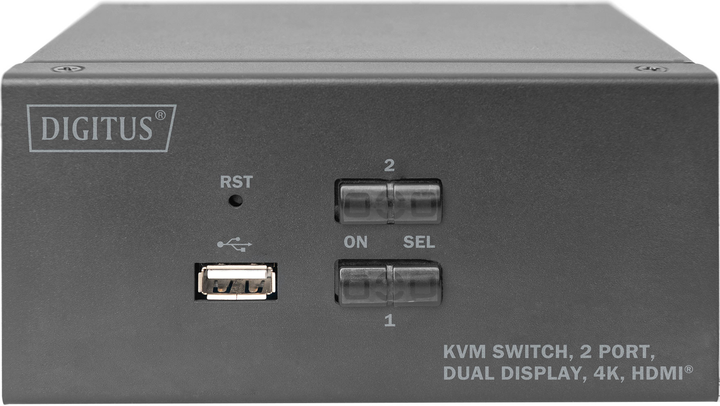 Przełącznik KVM Digitus 2-portowy Dual-Display, 4K, 6x HDMI, 2x USB A (DS-12860) - obraz 2