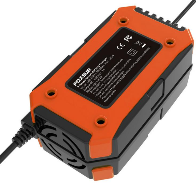 Зарядний пристрій для автомобільного акумулятора Foxsur 12V 7A імпульсний зарядний пристрій з РК-дисплеєм - зображення 6