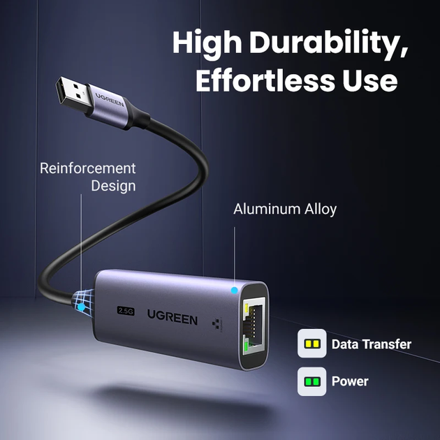 Ethernet Adapter 2.5G UGREEN CM648 перехідник USB Type-C to RJ45 2500Mbps Мережева карта для MacBook Pro, iPad Pro, iPhone 15, 16 Galaxy S23, XPS 13 15 Grey (25052) - зображення 3