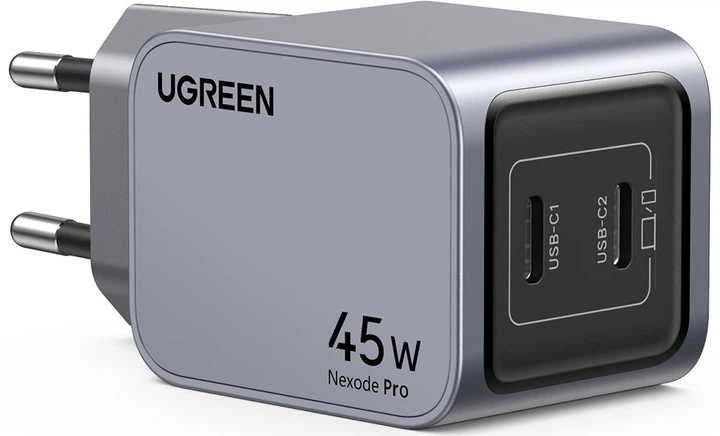 Мережевий зарядний пристрій Ugreen X707 USB-C+USB-C 45W PD GaN Tech Charger Space Gray (6941876230082) - зображення 2
