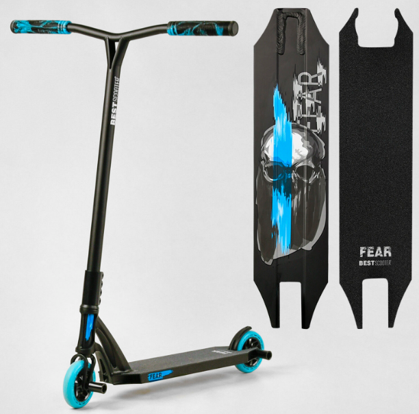Самокат трюковый BEST SCOOTER FEAR SCS black/light blue - Фото 1 Самокат трюковый BEST SCOOTER FEAR SCS black/light blue - изображение 1