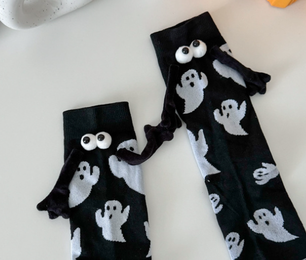 Жіночі підліткові високі шкарпетки Хелловін Halloween на магнітах з ручками Привиди 36-40 розмір чорний (AN)0575 - зображення 2