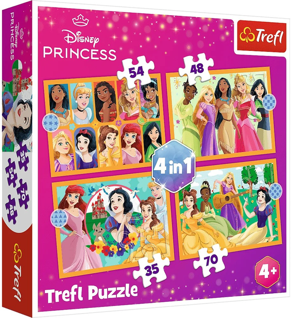 Puzzle Trefl Disney Bajkowe historie księżniczek 4 w 1 207 elementów (5900511346510) - obraz 1