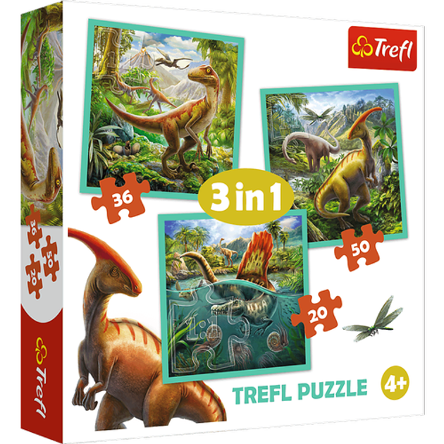 Puzzle Trefl Niezwykły świat dinozaurów 3 w 1 106 elementów (5900511348378) - obraz 1