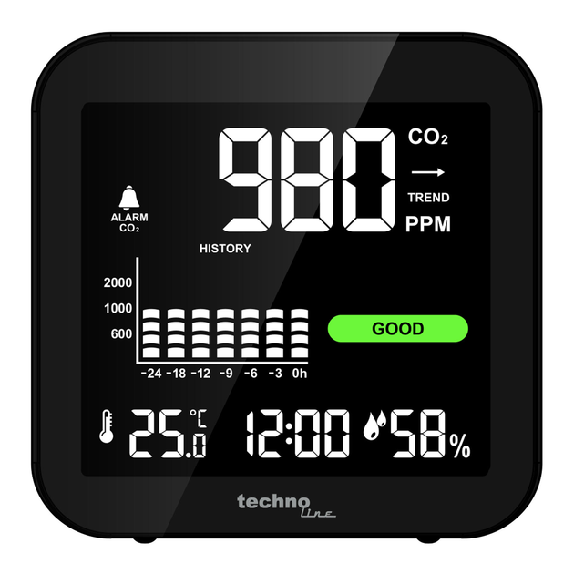 Метеостанция Technoline WL1025 с инфракрасным анализатором концентрации Black 80х80х25 мм (WL1025) - изображение 5