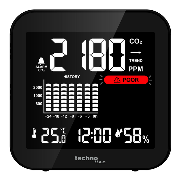 Метеостанция Technoline WL1025 с инфракрасным анализатором концентрации Black 80х80х25 мм (WL1025) - изображение 8