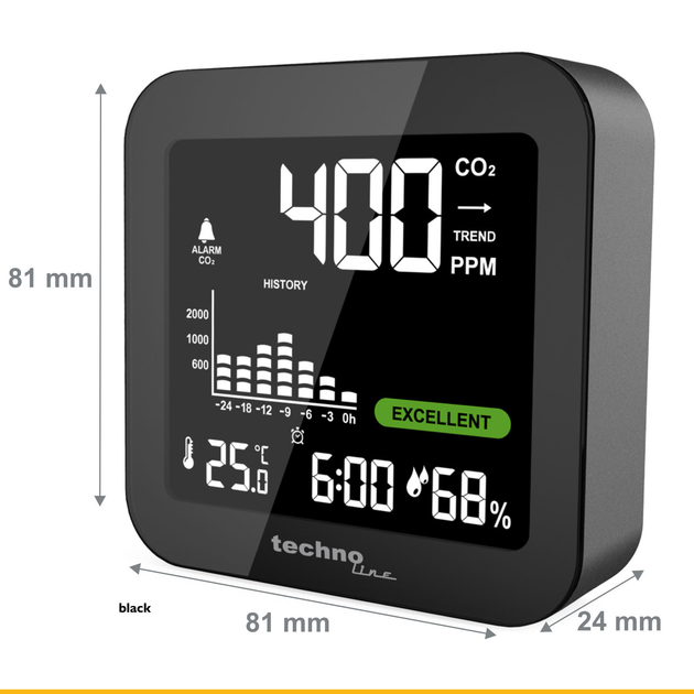 Метеостанция Technoline WL1025 с инфракрасным анализатором концентрации Black 80х80х25 мм (WL1025) - изображение 9