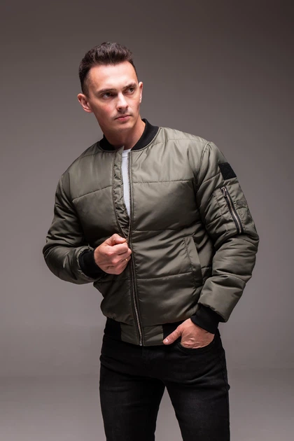 Мужская куртка бомбер зелёная утепленная R.A. 1426 XL - изображение 5