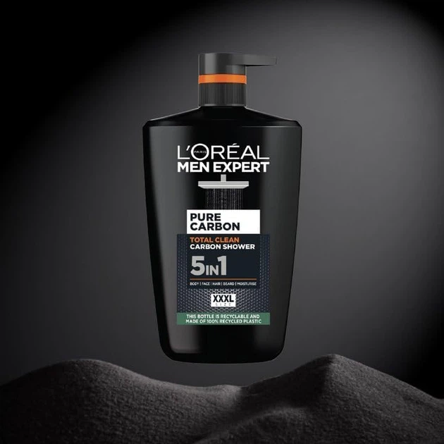 Мужской гель L'oréal Men Expert PURE CARBON Total Clean Shower Gel 5 в 1 1L - Фото 5 Мужской гель L'oréal Men Expert PURE CARBON Total Clean Shower Gel 5 в 1 1L - изображение 5