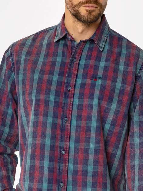 Koszula męska bawełniana Lee Cooper Wayne 9308 XL Granatowy/Zielony (5905991713104) - obraz 4
