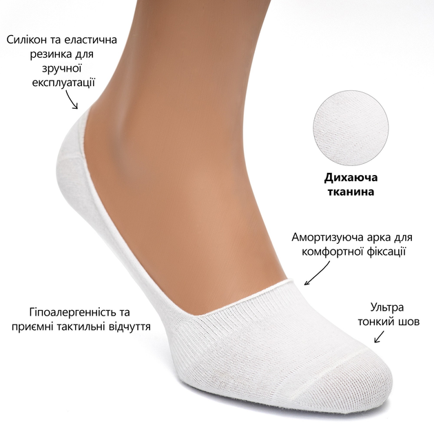 Бесшовные дышащие следы с силиконом белые ORGANIC cotton JILL ANTONY 38-40 арт. 31001 - изображение 2
