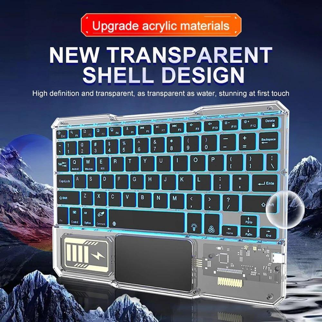 Беспроводная клавиатура для пк и планшетов iPad & Tab KB333 Bluetooth USB 2.4Гц RGB Черный Прозрачный - изображение 8