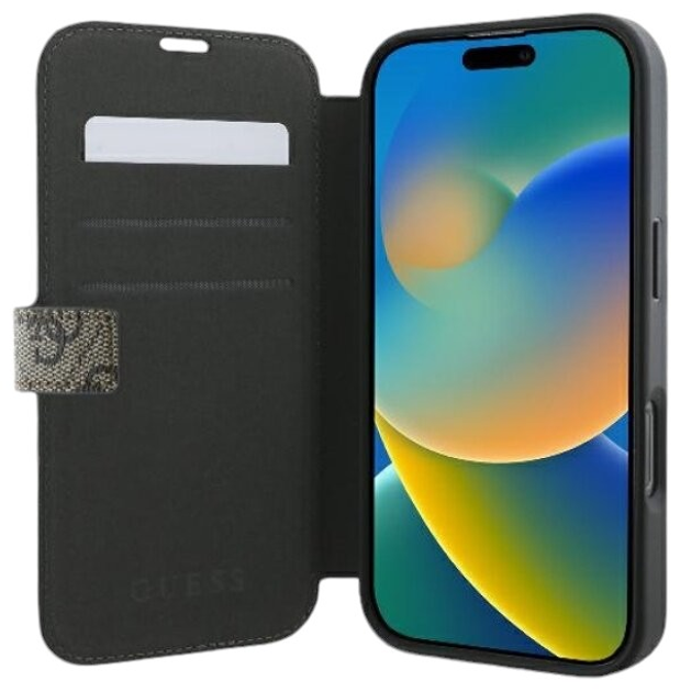 Etui z klapką Guess Book 4G Metal Logo do Apple iPhone 16 Pro Brown (GUBKP16L4GMGBR) - obraz 5