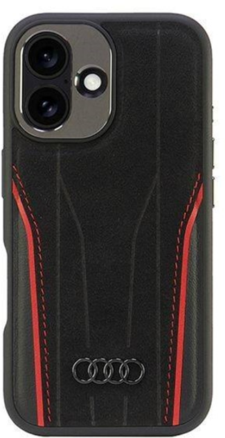 Etui Audi Genuine Leather z MagSafe do Apple iPhone 16 Black/Red (6955250228459) - obraz 1