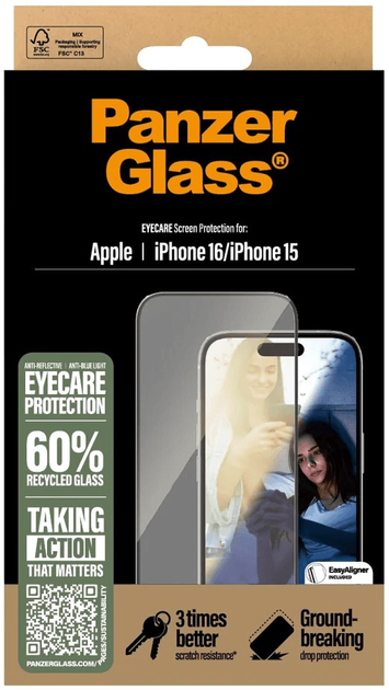 Захисне скло PanzerGlass EyeCare Screen Protector для Apple iPhone 15/16 Ultra-Wide Fit (5715685002533) - зображення 4