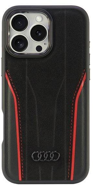 Etui Audi Genuine Leather z MagSafe do Apple iPhone 16 Pro Max Black/Red (6955250228473) - obraz 1