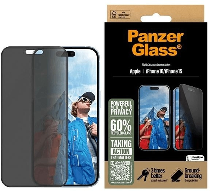 Захисне скло PanzerGlass Privacy Screen Protector для Apple iPhone 15/16 Ultra-Wide Fit (5715685002458) - зображення 3