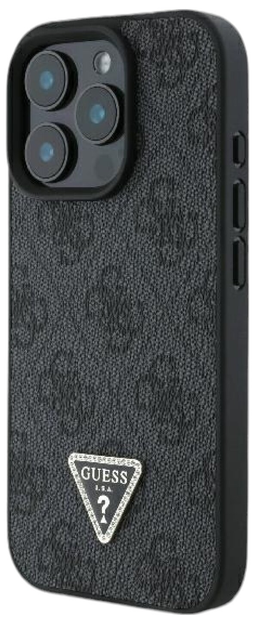 Etui Guess Hardcase Leather 4G Triangle Strass do Apple iPhone 16 Pro Black (GUHCP16LP4TDPK) - obraz 2