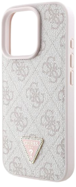 Etui Guess Hardcase Leather 4G Triangle Strass do Apple iPhone 16 Pro Pink (GUHCP16LP4TDPP) - obraz 6